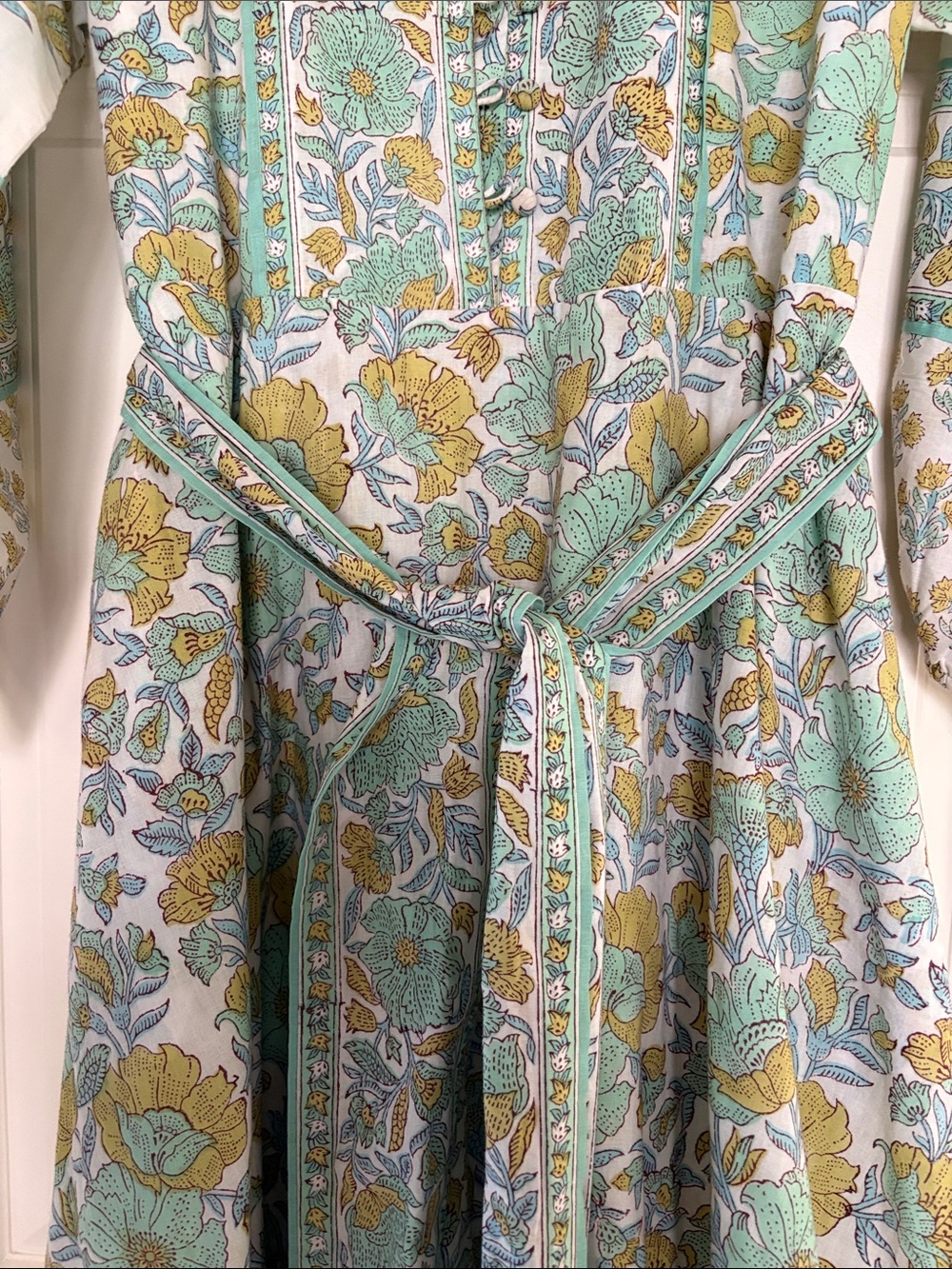 SUE SARTOR Flounce Maxi Dress in Mint Green and Mustard Floral-medium - Picture 5 of 6